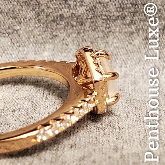 NATURAL Moonstone White Topaz Halo Rose Gold 925 Ring - Picture 4 of 7